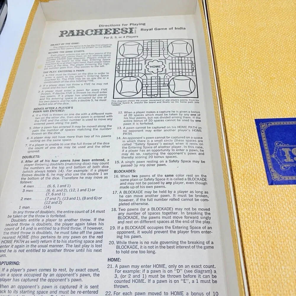 Vintage 1975 Selchow & Righter Parcheesi Board Game Vintage Complete